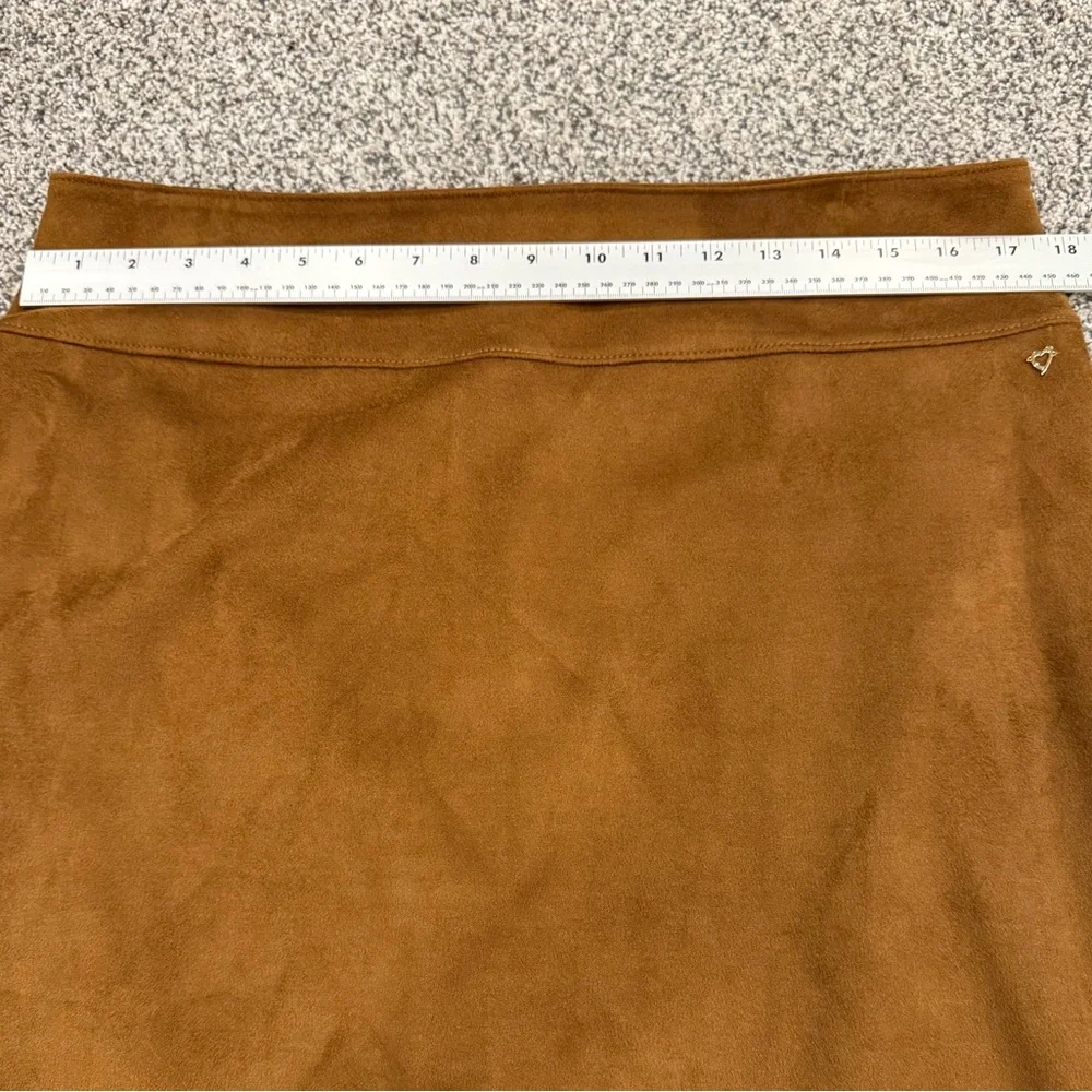 Thalia Sodi Tan Faux Suede Pencil Skirt with Stunning Unique Cutout Hem Size L
